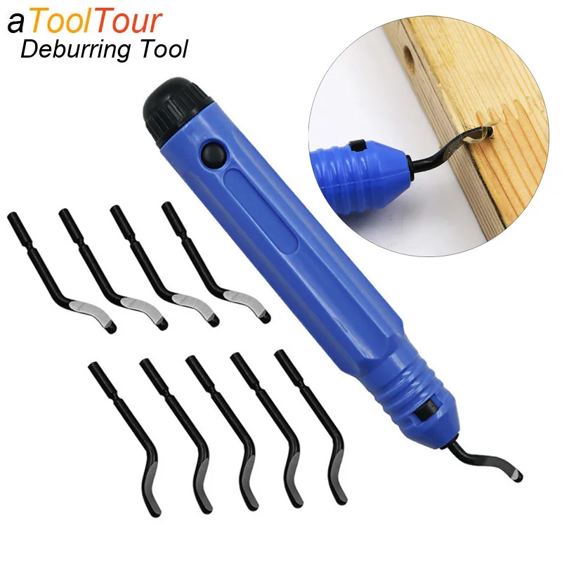 Kit de rebarbação manual aToolTour com caneta azul e 10 lâminas intercambiáveis