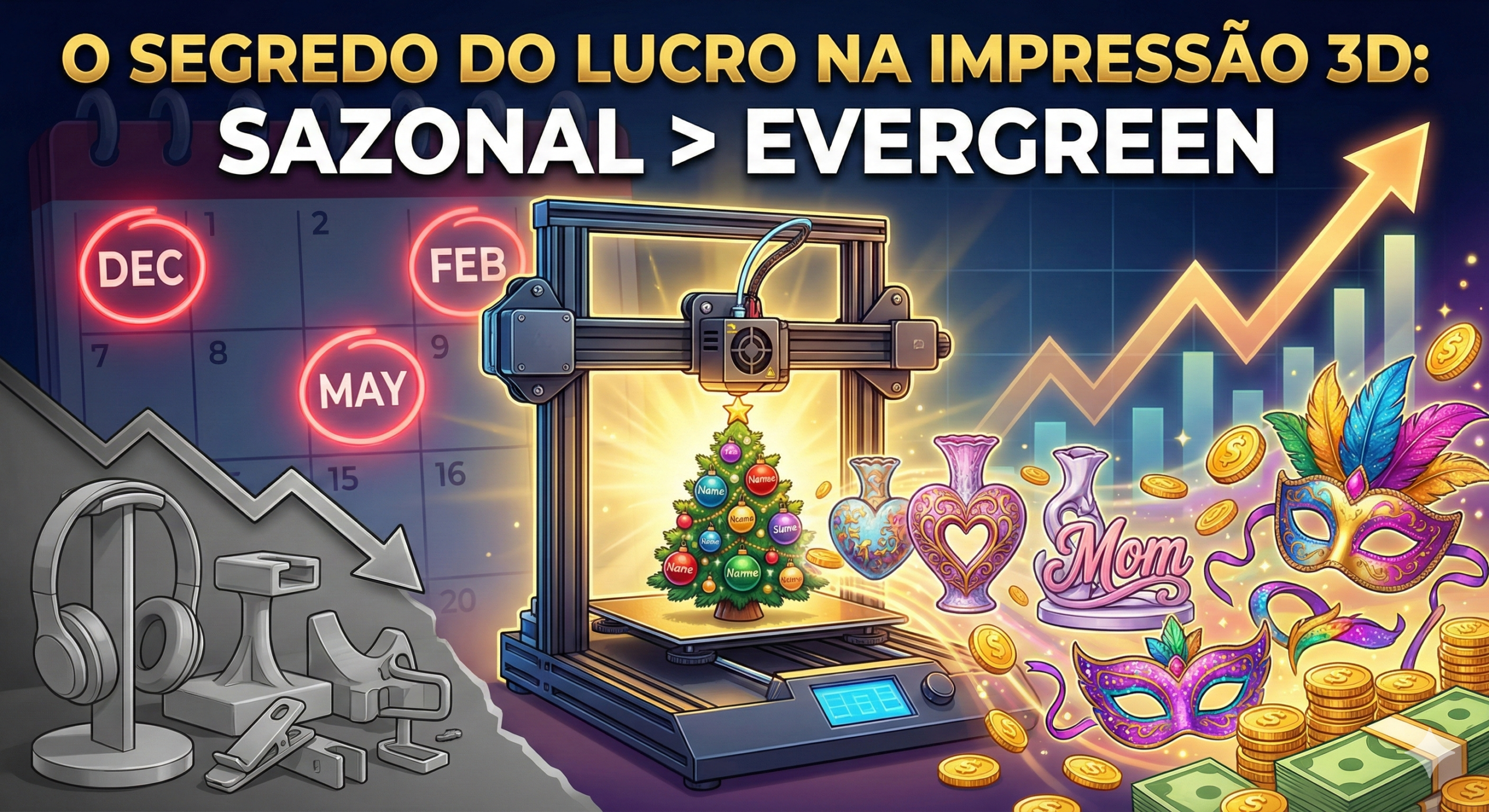 O Segredo do Lucro na Impressão 3D: Por Que Produtos Sazonais Vendem o Dobro dos “Evergreen” (Análise 2025-2026)