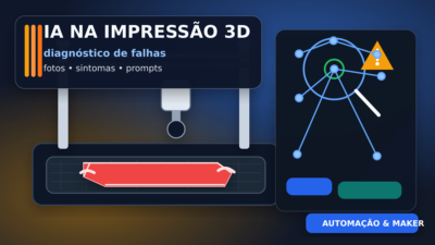 Thumbnail com impressora 3D, análise por IA e diagnóstico de falhas na impressão 3D