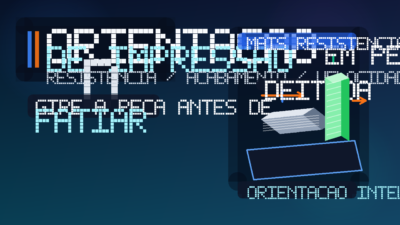 Ilustração sobre orientação de impressão 3D mostrando uma peça deitada e outra em pé com indicação de resistência e menos suporte