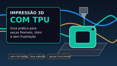 Thumbnail com bico de impressora 3D extrudando TPU flexível e texto Impressão 3D com TPU