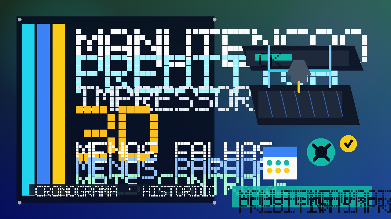 Thumbnail com impressora 3D, calendário e ícones de chave inglesa para representar manutenção preditiva