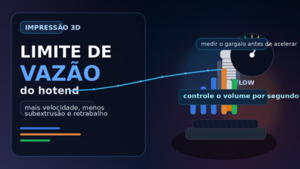 Ilustração de hotend, filamento e medidor de fluxo mostrando o limite de vazão na impressão 3D