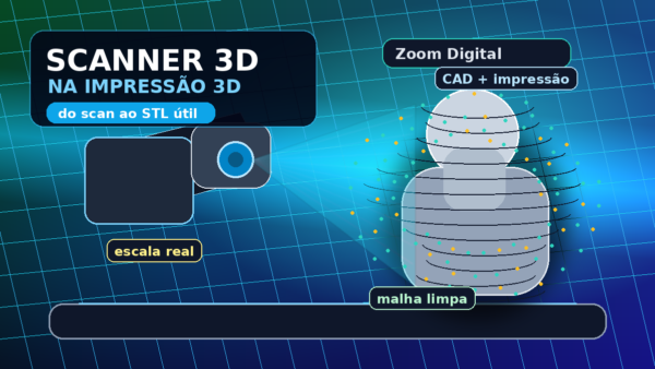 Scanner 3D capturando um objeto para transformar a malha em peça imprimível na impressão 3D