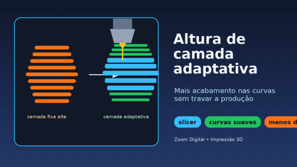 Ilustração comparando camadas fixas e altura de camada adaptativa em uma peça impressa em 3D